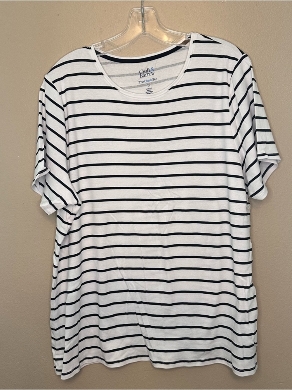 croft & barrow White and Black Striped Short Sleeve Tee